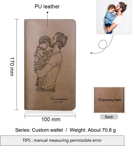 Vista 2 de Billetera personalizada para hombre, carteras con fotos personalizadas, billetera de viaje grabada para hombre, regalo del día del padre, regalo