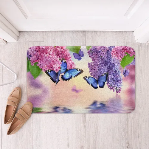 Vista 2 de Erosebridal Alfombras de baño de flores de 16 x 24 pulgadas, tapetes de baño de mariposa para baño, tapete de jardín natural con hojas florales