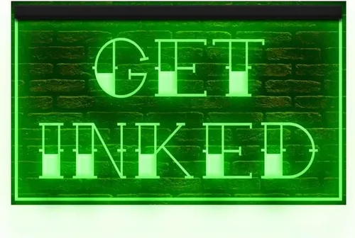 Vista 4 de 100020 Get Inked Tattoo Piercing Shop Display - Letrero de neón con luz LED (12 x 8 pulgadas, azul)