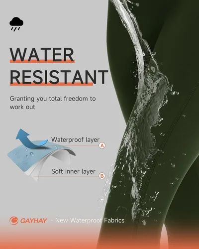 Vista 2 de GAYHAY Leggings con forro polar para mujer con bolsillos, resistentes al agua, térmicos, cálidos, de cintura alta, pantalones de entrenamiento