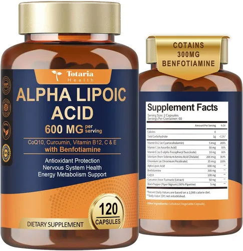 Vista 11 de Totaria Ácido alfa lipoico de 1000 mg – Suplemento de ALA antioxidante para neuropatía, apoyo a la salud nerviosa, desintoxicación hepática