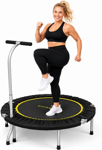 Vista 8 de SkyBound Rebounder Trampoline for Adults - Indoor Mini Trampoline with Bar, Fitness Rebounder with 3 Adjustable Foam Handles, Exercise Trampoline