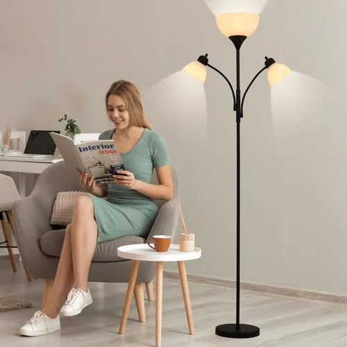 Vista 7 de Lámparas 3 en 1 para sala de estar, lámpara de pie con 2 luces de lectura ajustables, lámparas de pie con atenuación continua, 3 bombillas LED