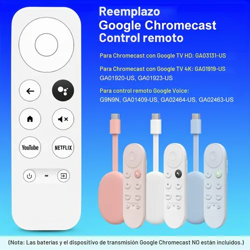 Vista 2 de para Reemplazo de Mando a Distancia Google Chromecast, Compatible con Chromecast Google TV y Streaming (Solo para Equipo Blanco)
