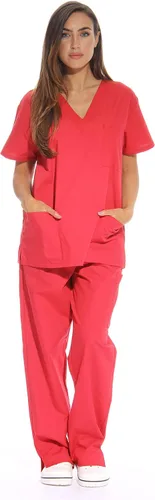 Vista 10 de Just Love Juego de uniforme médico para mujer de seis bolsillos con cuello en V y pantalón cargo Negro