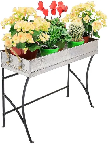 Vista 2 de Achla Designs WT-03 - Caballete de metal pequeño, para plantas para interiores y exteriores, con bandeja extraíble, pequeño, negro y acero