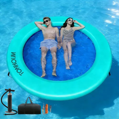 Vista 11 de Water Hammock Inflatable Dock, 3.8ft/6ft/8ft Floating Raft Circular Water Island, Float Rings Air Mesh Platform for Lake/River/Swim Pool