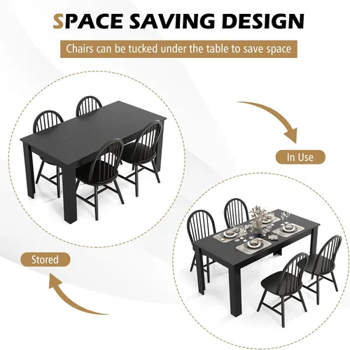 Vista 4 de Giantex Juego de mesa de comedor para 4, mesa de comedor rectangular de madera y 4 sillas de comedor Windsor, juego de comedor moderno de 5 piezas
