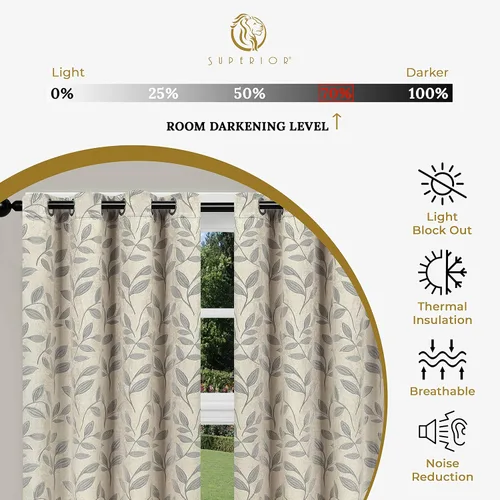 Vista 5 de SUPERIOR Juego de 2 cortinas opacas de hojas, par de paneles con aislamiento térmico con ojales en la parte superior, hermosas cortinas de jacquard