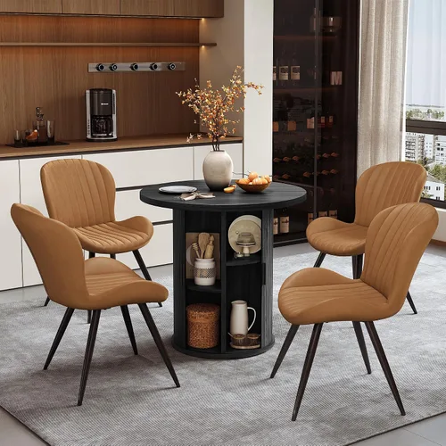 Vista 117 de Miereirl Moderno juego de comedor de 5 piezas para mesa redonda de madera de 4,31.5 pulgadas con estante de almacenamiento semiabierto y puerta