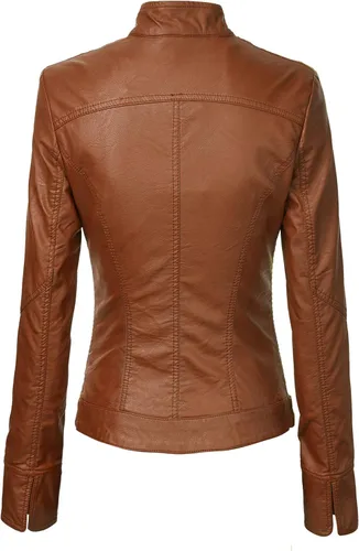 Vista 3 de Lock and Love - Chaqueta de motociclista de cuero sintético con capucha extraíble para mujer