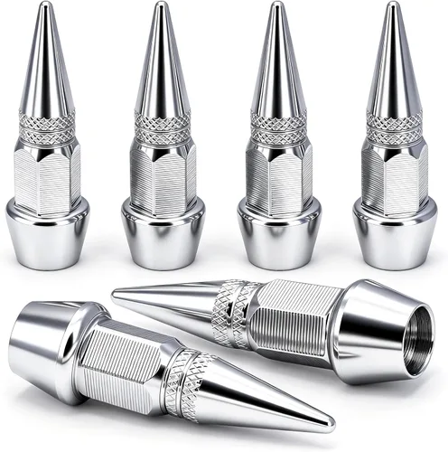 Vista 77 de 4 piezas de tapas de válvula de neumático con estilo púas, cubiertas de válvula de neumático universales de aleación de aluminio a prueba de polvo