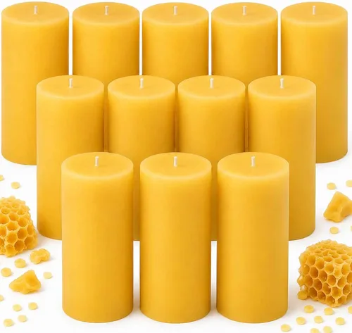 Vista 24 de Velas de pilar de cera de abeja natural, no tóxicas, 2 x 3 pulgadas, paquete de 6, 192 H de combustión larga Amarillo