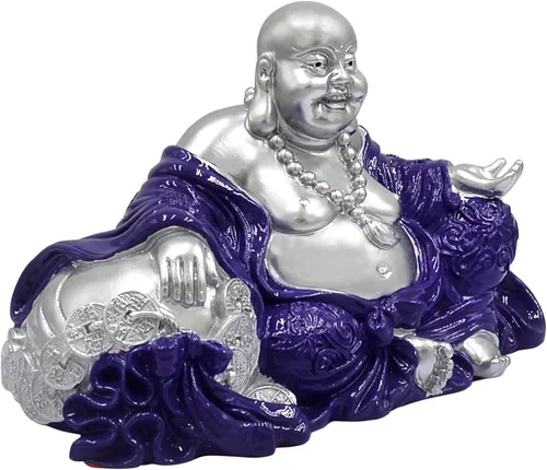 Vista 2 de Feng Shui "NGAN Chee" Estatua de Buda sonriente en amuleto casero púrpura real