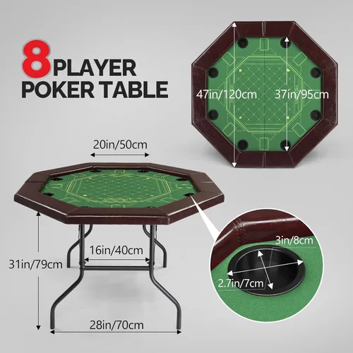 Vista 7 de PEXMOR Mesa de póquer plegable, mesa de blackjack Texas Holdem plegable octogonal para 8 jugadores con fieltro de grado casino, riel acolchado