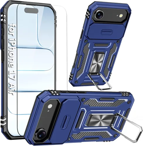 Vista 18 de Funda compatible con iPhone17 Pro con soporte, cubierta de cámara y protector de pantalla HD, doble capa a prueba de golpes, protección contra