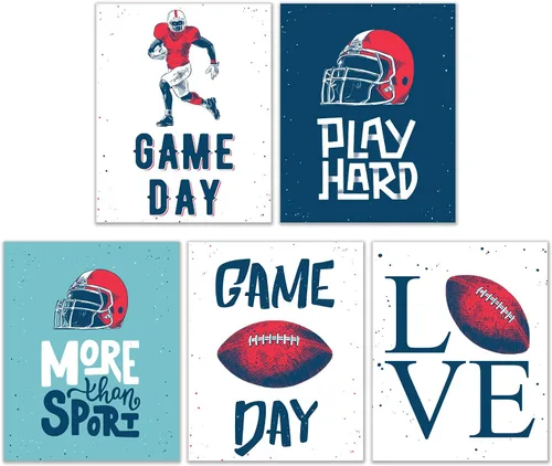 Vista 49 de Impresiones artísticas de fútbol americano para pared, juego de 5 (8x10) carteles de fútbol americano sin marco, decoración de sala de fútbol Niños