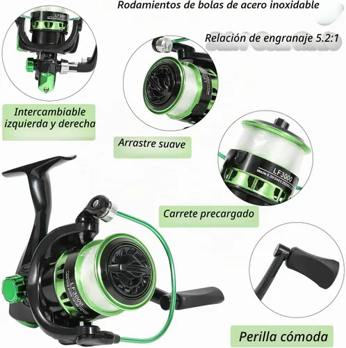 Vista 4 de Kit de caña de pescar Tripquips, juego de cañas telescópicas de 2.1m, juego de 2 cañas plegables con carretes giratorios y bolsa de transporte, kits