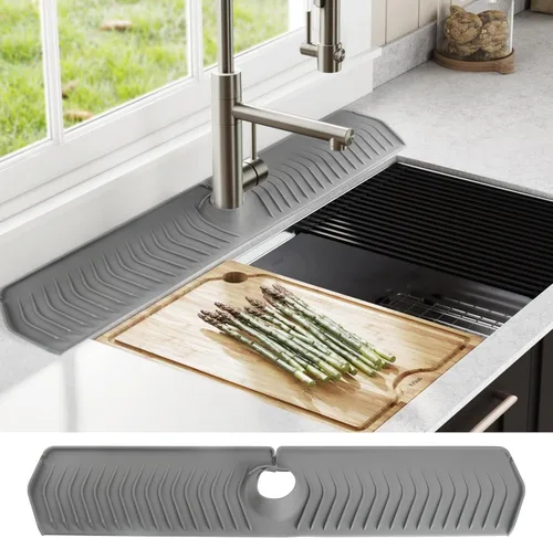 Vista 3 de Alfombrilla de silicona mejorada de 30 x 5.7 pulgadas para cocina y baño: alfombrilla para grifo de fregadero, almohadilla de drenaje de fregadero