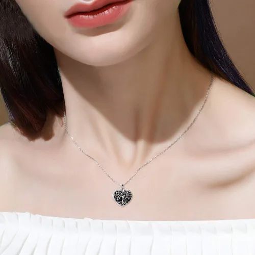 Vista 6 de ONEFINITY Collar de urna de cremación para cenizas, plata de ley, concha de abulón, árbol de la vida, collar con medallón que sostiene imágenes