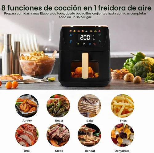 Vista 3 de Panana Freidora de Aire Grande de 8QT Compacta, Freidora de Aire con 8 Menús Preestablecidos, Preajustes de Control Digital de Un Toque, Pantalla