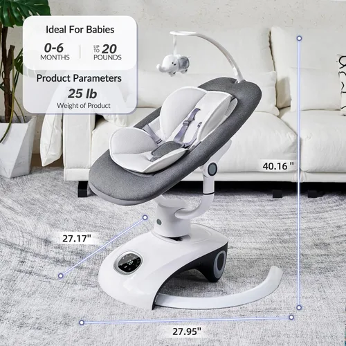 Vista 4 de VaVaSoo Mamroo - Columpio eléctrico automático para bebés con control remoto, 5 velocidades, 13 melodías, gris claro (Gary)