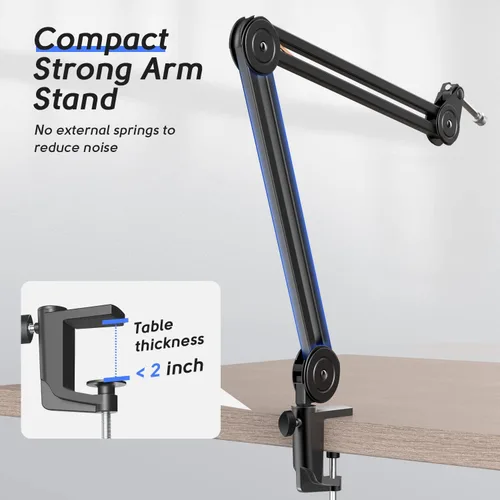 Vista 5 de FIFINE Soporte de brazo de micrófono, brazo de brazo resistente, soporte de micrófono ajustable de tijera de suspensión con soporte de escritorio