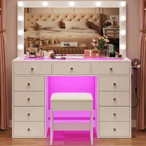 Vista 17 de CollaredEagle 45" Large Black Vanity Desk with Vibrant RGB Lighting.
