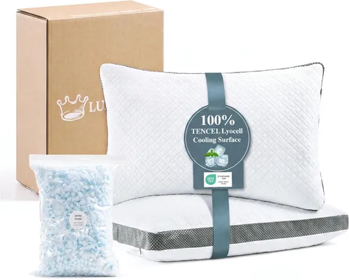 Vista 9 de Almohada de cama de superficie de algodón orgánico tamaño estándar Almohada ajustable de espuma viscoelástica triturada para dormir lateral