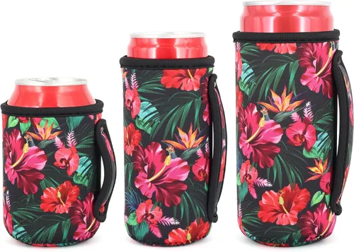 Vista 12 de 3 Pack de fundas aisladas reutilizables de neopreno con asa para soda, bebida energética, refresco, cerveza, seltzer duro, fundas para latas de 12