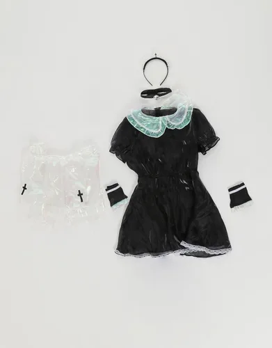 Vista 5 de Disfraz de sirvienta para mujer con delantal, gargantilla, diadema, Halloween, cosplay