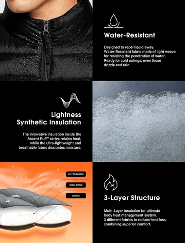 Vista 7 de TSLA Chaleco acolchado ligero y plegable para hombre chalecos impermeables para invierno al aire libre