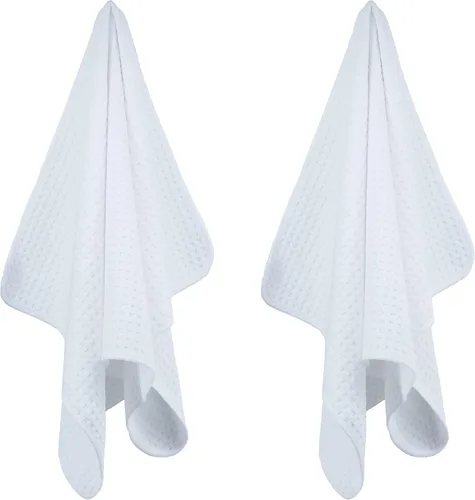 Vista 2 de POLYTE Toalla de mano de microfibra ultra premium para cocina, tejido de gofre, paquete de 18 (16 x 28 pulgadas, blanco) Sin pelusas, de secado