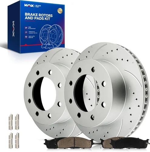 Vista 61 de Kit de freno delantero KAX, rotores de freno ranurados y con hendiduras, pastillas de freno cerámicas Compatible con Honda Accord 1990 1991 1992