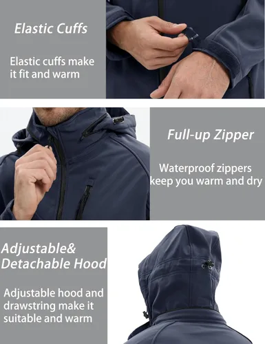 Vista 4 de MAGCOMSEN Abrigos de invierno para hombre, 8 bolsillos, con capucha, resistente al agua y al viento, chaqueta táctica Softshell