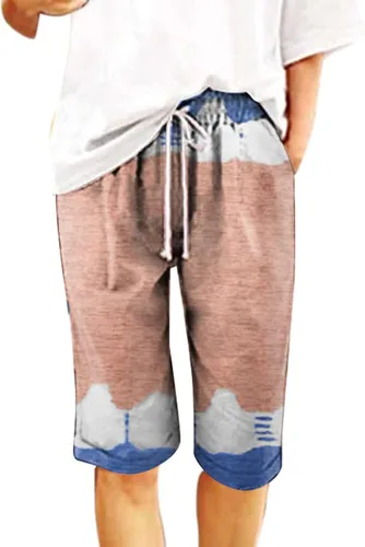 Vista 3 de Qliuoazw Pantalones cortos de verano para mujer 2023, casuales 34, pantalones largos con cordón elástico en la cintura para el sudor, pantalones