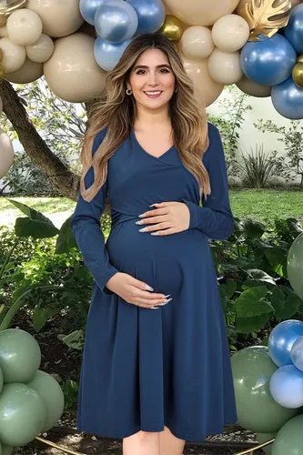 Vista 2 de OUGES Vestidos de maternidad con cuello en V para mujer, vestido de lactancia materna, baby shower