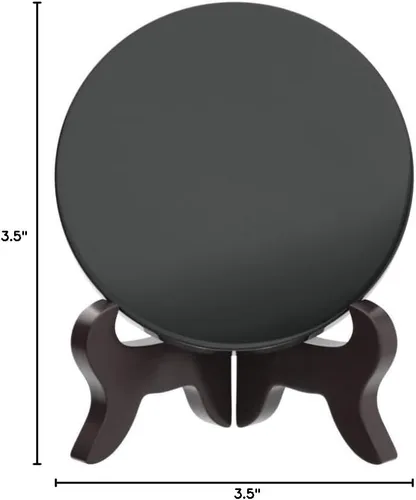 Vista 9 de Polar Jade Espejo de adivinación de obsidiana negra (3.543 in / 3.5 pulgadas con soporte de madera) Espejo de obsidiana negra pulida con soporte