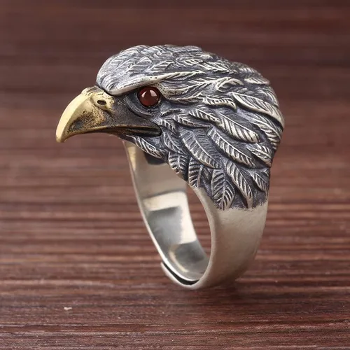 Vista 3 de QUSIIOSLK Anillo de caballero de águila abierta de plata de ley vintage para hombre, estilo punk gótico, joyería de águila animal para veteranos