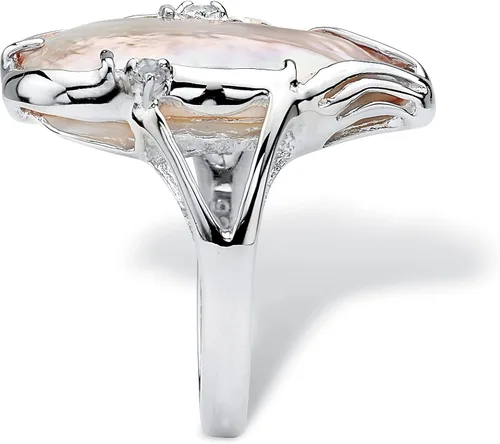 Vista 2 de PalmBeach - Anillo de plata de ley 925 con perla blanca o malva cultivada con topacio blanco redondo o perla de pavo real con topacio azul