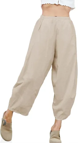 Vista 3 de SySea Pantalones holgados de pana para mujer, cintura elástica, ajuste holgado, pantalones recortados con bolsillos