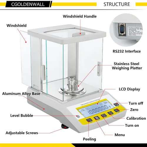 Vista 2 de CGOLDENWALL Balanza analítica de precisión 0.1 mg Balanza digital de laboratorio Balanza electrónica para laboratorios (7.76 oz, 0.1 mg)