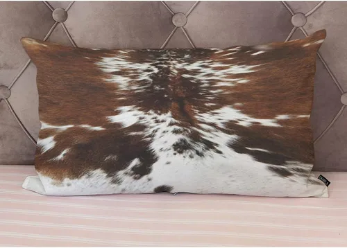 Vista 4 de EKOBLA Funda de almohada decorativa lumbar de algodón con estampado de piel de vaca marrón tricolor, funda de almohada cuadrada de piel de animal