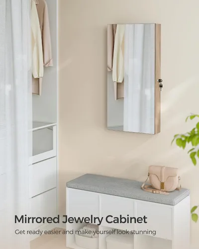 Vista 7 de SONGMICS Armario de joyería con espejo con luces LED integradas, organizador de almacenamiento de joyas montado en la pared o en la puerta, 3.8 x