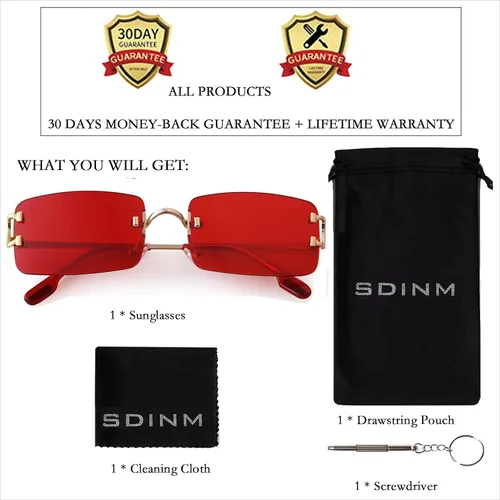 Vista 7 de SDINM Gafas de sol sin montura de los años 90, lentes de sol rectangulares tintadas, color caramelo para mujeres y hombres