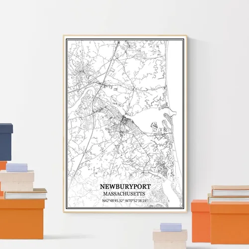 Vista 4 de TANOKCRS Newburyport Massachusetts USA America Map - Póster impreso en lienzo sin marco, moderno mapa blanco y negro, regalo de recuerdo, decoración
