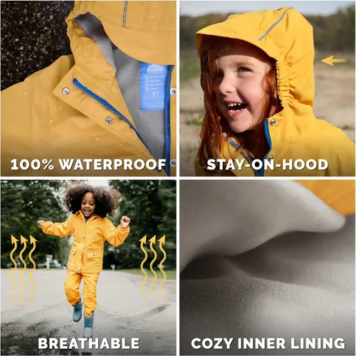 Vista 5 de JAN & JUL Chaqueta impermeable acogedora para niños con forro polar
