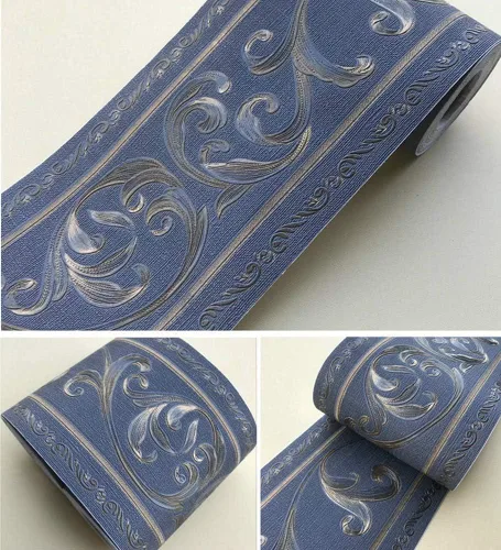 Vista 4 de UPREDO Papel tapiz decorativo 3D con moldura floral, borde impermeable para pared, techo, para baño, cocina, azulejos en muro, 4 pulgadas por 16.4