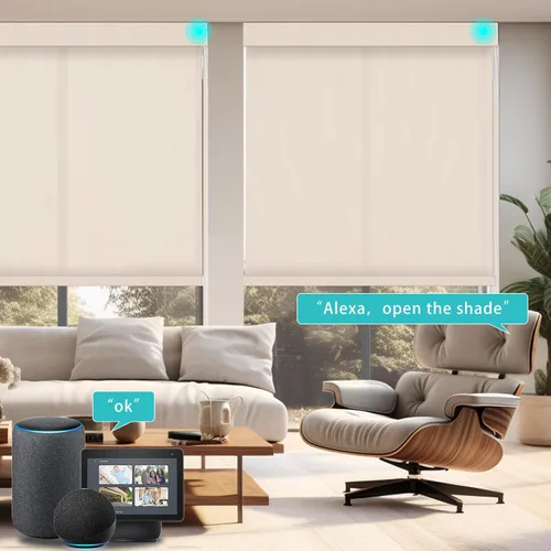 Vista 6 de Changshade Persiana enrollable inteligente con control remoto, persianas automáticas con filtro de luz para ventanas de tamaño personalizado