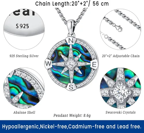 Vista 3 de Eusense Compass Necklace for Women Men Sterling Silver 925 Compass Pendant Picture Locket Holds Ashes Urn Compass Jewelry